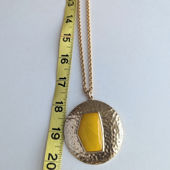 Kate Spade Gold/ Citrine Amber Circular Pendant Long Necklace Gold Chain - Picture 6 of 8